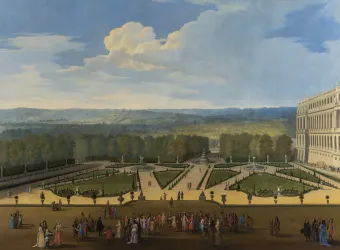 Promenade de Louis XIV en vue du Parterre du Nord, vers 1688