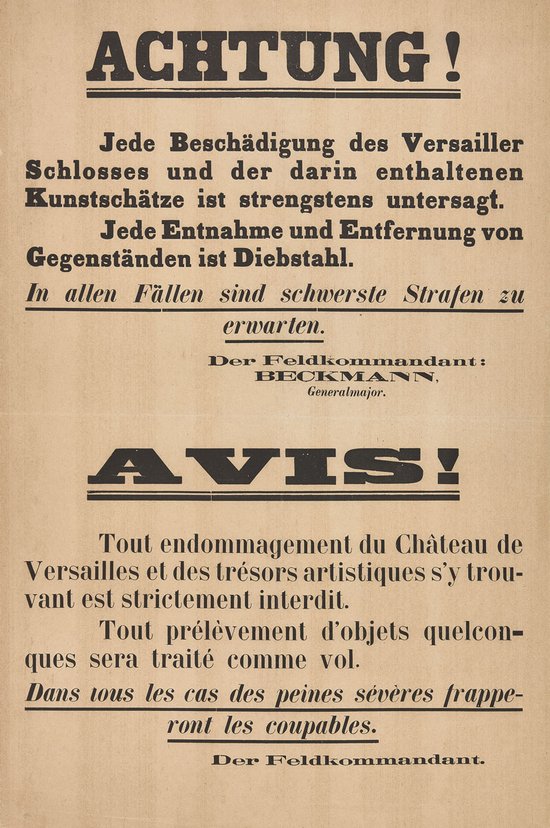 Affiche bilingue à l’attention des soldats visitant le Château